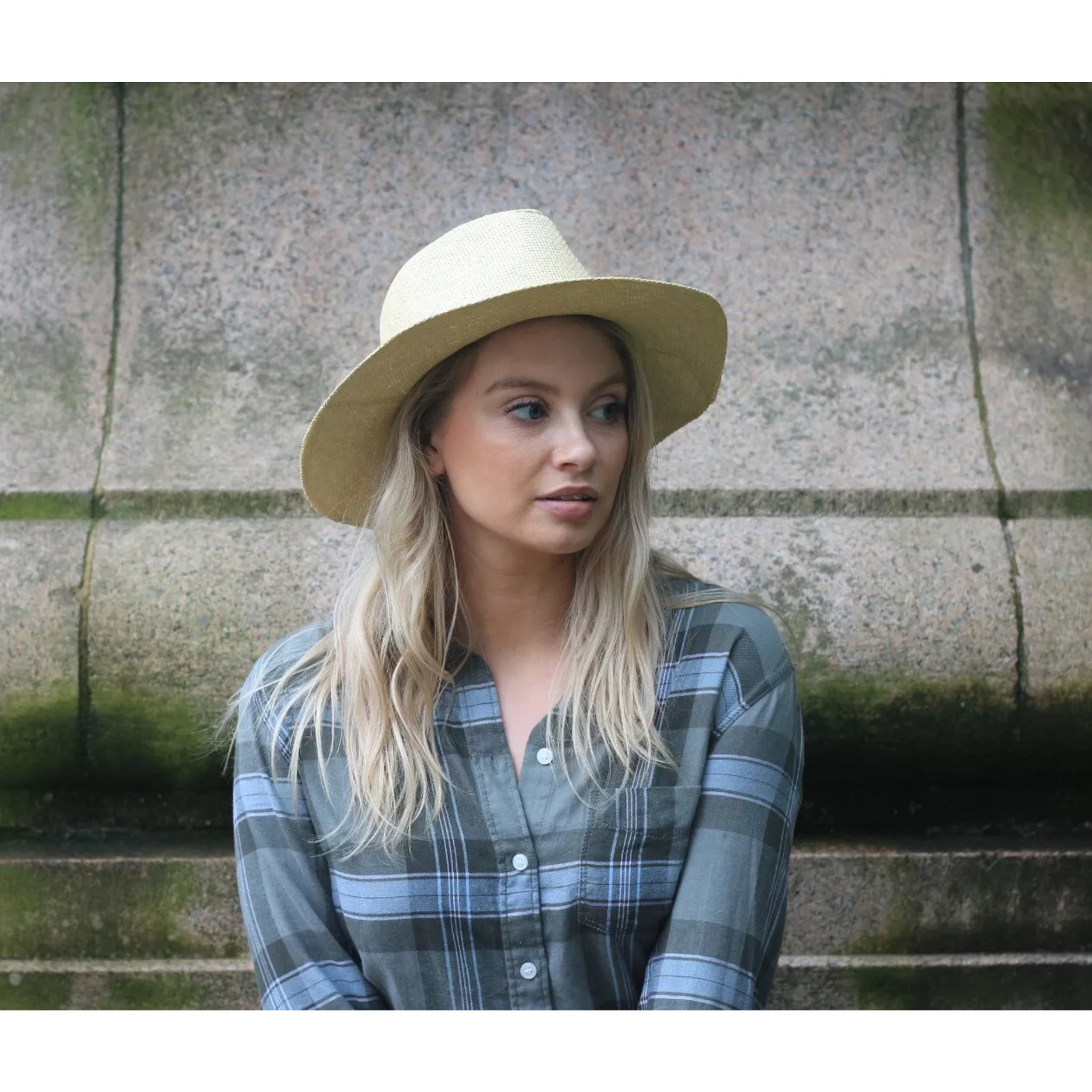 Nicky Adams branded Panama hat in natural straw colour with black band and silver buckle